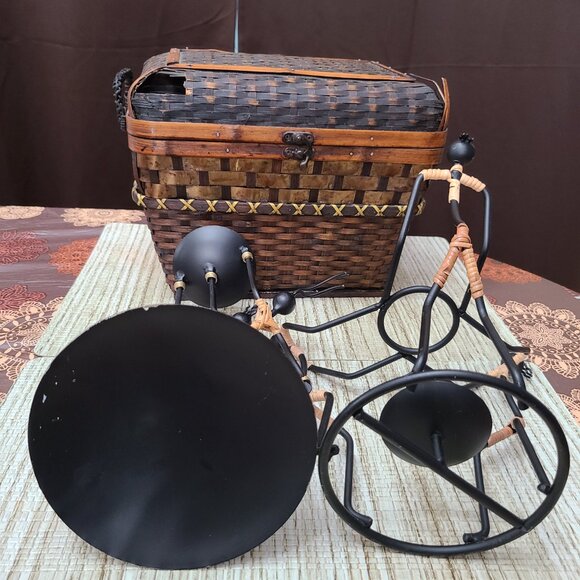 Pair of Laurids Lonborg Denmark Wrought Iron Rattan Candle Holders Vtg MCM - Picture 8 of 10